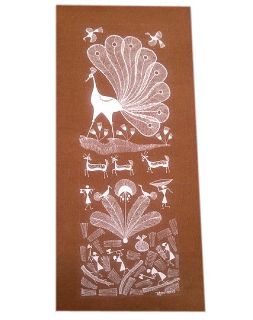 Warli Painting With Brown Background